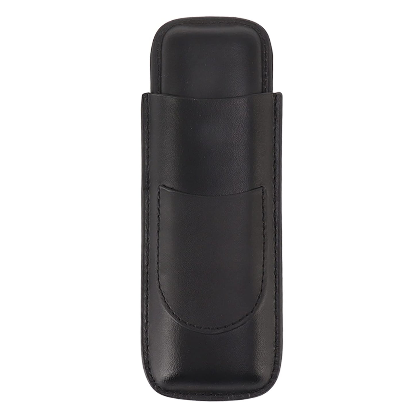 OEBUAFI 2 Finger Faux Leather Cigar Case, Premium Soft Touch Travel Holder with Front Pocket for Cutter, Elegant Sewing Technology Lightweight Durable Men (Black)
