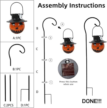 Viveta 2 Pack Solar Halloween Lights, Solar Lanterns Outdoor Waterproof with Shepherd Hooks for Garden Yard Pathway Outdoor Halloween Decorations