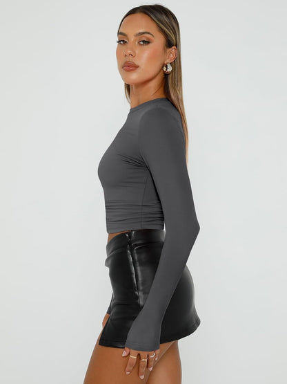 AUTOMET Womens Long Sleeve Shirts Basic Compression Going Out Crop Tops Fall Fashion Y2K Clothes 2025