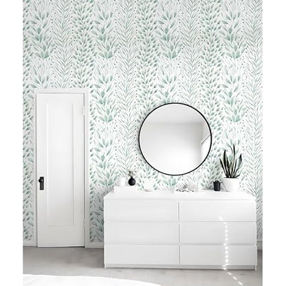 Safiyya Peel and Stick Wallpaper Leaf Contact Paper 78.7" x 17.3" Light Green Wall Paper Modern Self Adhesive Removable Wallpaper for Bedroom Bathroom Vinyl Rolls