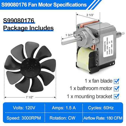 S99080176 99080176 Bathroom Exhaust Fan Motor ? 180 CFM Powerful Vent Fan Motor, Compatible with 503-A, 505-A, 505-B, 505MG, 507-A, 507-B, 507-C, 507-MG Bathroom Fan Motor SP-61K32