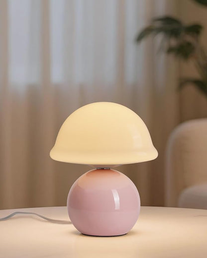 Mushroom Lamp Bedside Table Lamp for Bedroom, Cute Small Lamps with Glass Lampshade, Nightstand Lamp with Dimmer for Living Room Kitchen Apartments Offices Desk Shelves (Pink)