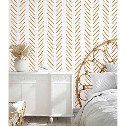 HAOKHOME Boho Peel and Stick Wallpaper Brush Strokes Stripes Removable Terracotta/White Chevron Vinyl Self Adhesive Mural 17.7in x 9.8ft