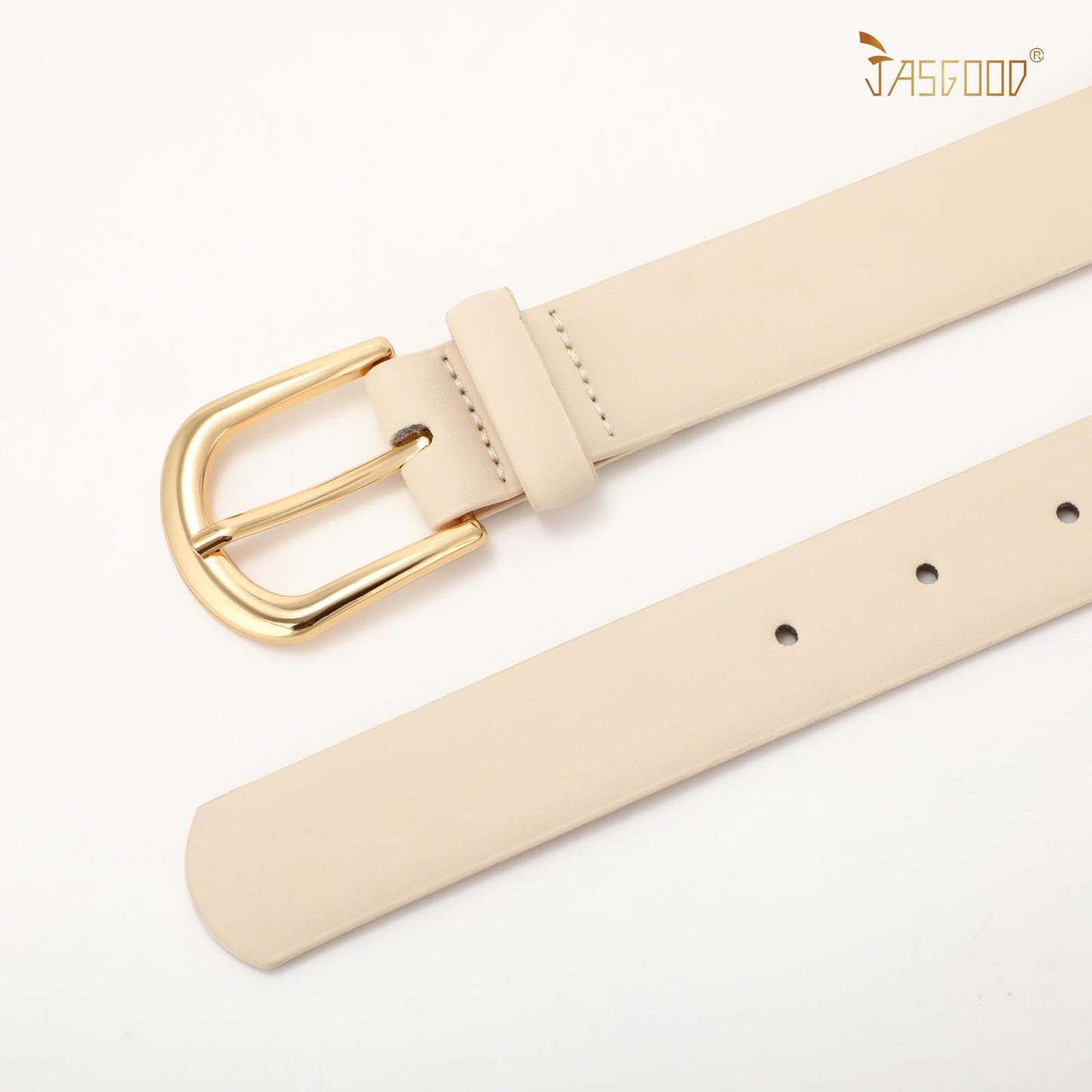 JASGOOD Beige Belt for Women Jeans Pants Dresses with Gold Buckle Fashion Ladies Waist Belt