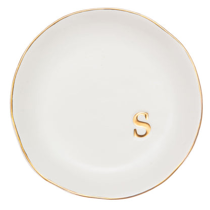COLLECTIVE HOME - Ceramic Jewelry Tray, Decorative Trinket Dish for Rings Earrings Necklaces Bracelet Watch Keys, Birthday Mother's Day Christmas Gift for Women, 4.75", White Surface (S)