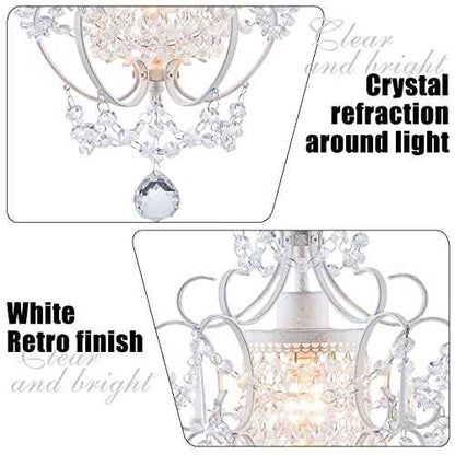 Plug in Chandelier Mini Crystal Chandelier White Retro Small Chandeliers Ceiling Light for Girls Bedroom,Farmhouse Plug in Pendant Light for Kitchen Island Bathroom Dining Room Closet
