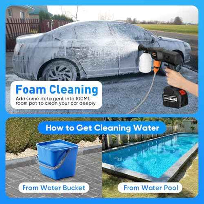 Portable Cordless Pressure Washer, 600 PSI 3.0Ah Rechargeable Battery Powered Pressure Washer, 6-in-1 Nozzle with Standard Nozzle for Car Floor Wall Fence Cleaning, Pet Cleaning
