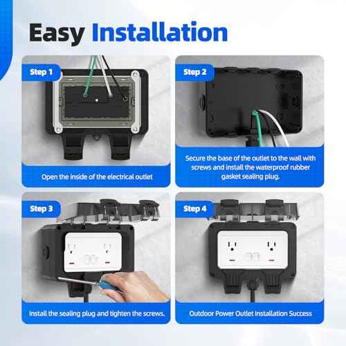 Outdoor Outlet Box with 32.8Ft Extension Cord, NEMA 5-15R, STW 14 AWG,IP66 Waterproof Power Outlet Extender with On/Off Switch & LED Indicator for Garden Yards& Outdoor Activity