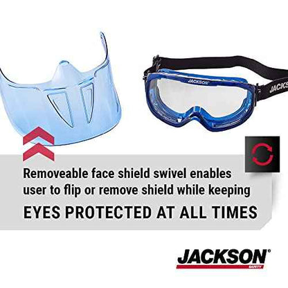 Jackson Safety 21000 - Safety Goggle - Gpl500 Premium Series - Clear Lens - Anti-fog - With Flip-up Detachable Face Shield - Blue Body