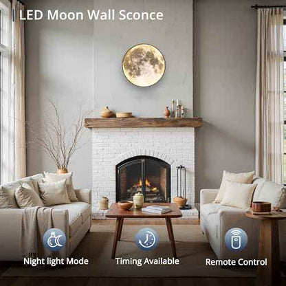 Dimmable Moon Wall Light 12 inch Wall Lights with Remote Control Plug-in Modern LED Light, 15W Black Wall Lamp Indoor Wall Mounted Ceiling Light Fixture for Bedroom Living Room Corridor