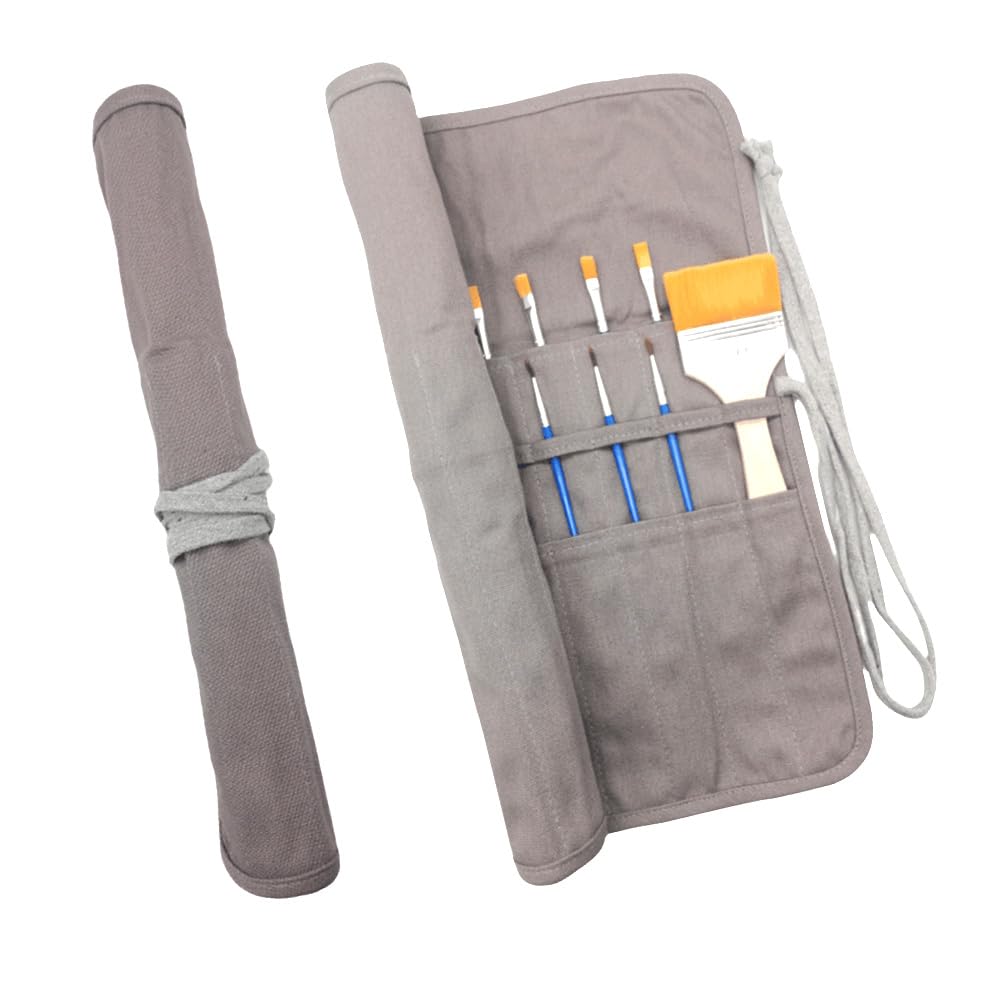 Funny live Paint Brush Holder Art Supplies, Artist Brush Holder & Storage Organizer Roll-Up Case Bag, Protect Acrylic Oil Watercolor Paintbrushes (Gray 20 Slot Pockets)