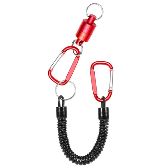 Retractor Keychain with Retractable Coiled Lanyard – 2kg/4.4lb Pull Force Fly Fishing Net Holder, Secure Attachment & Quick Access for Wading(Red)