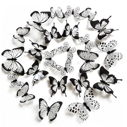 24 Pcs/Set Black White 3D Butterfly Wall Stickers Wedding Decoration Decals Bedroom Living Room Home Decor Butterflies Sticker
