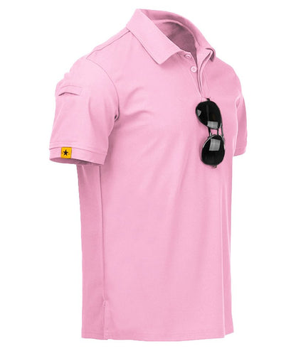 ZITY Mens Polo Shirt Short Sleeve Sports Tactical T-Shirt Athletic Golf Polos Daily Casual Stylish Collared Shirts for Men Pin Large Pink