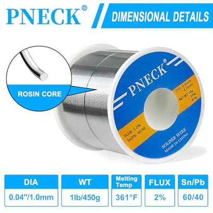 60/40 Tin Lead Rosin Core Solder Wire for Electrical Soldering, 0.04" 1 lb (1.0 mm 450 g)