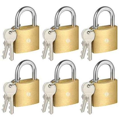 HOX 6-Pack Keyed Padlock, Waterproof and Rustproof, Solid Brass Lock with 1-1/4" Wide Body, Padlock with Keys for Storage Unit, Sheds, Garages and Fence