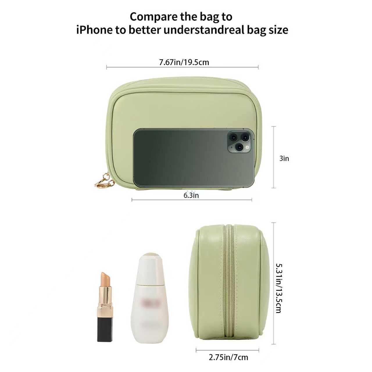 RIGHT AWAY Small Makeup Bag for Purse,Travel Cosmetic Bag Organizer for Women,Cute Make Up Pouch Waterproof Toiletry Bag with Zipper,Portable Makeup Case Skincare Bag for Travel Accessories(Green)