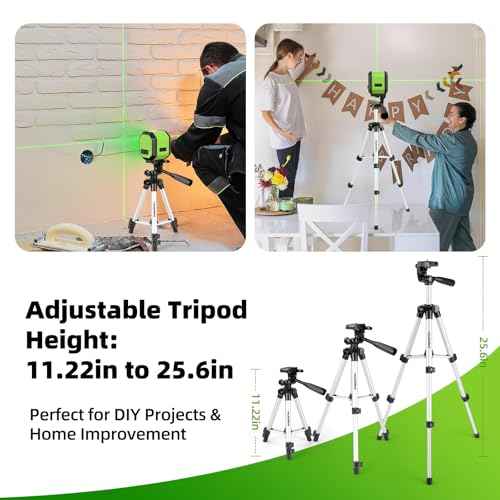 Laser Level with Tripod, HUEPAR 100Ft Self Leveling Laser Level Rechargeable Green Cross Line Laser Leveler Tool for Picture Hanging, Tile, Home Renovation, Carrying Bag Included (25.6 in Tripod)