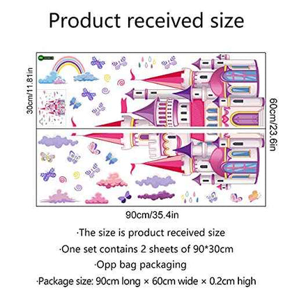 Princess Castle Removable Fairy Tale Wall Decals for Kids - Waterproof Nursery Bedroom Playroom Wall Stickers, Cartoon Castle Wall Art for Girls Room and Kindergarten Classroom Decor