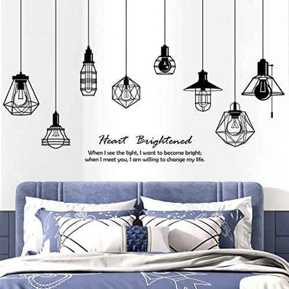 Removable 8pcs Hanging Black Vinyl Chandeliers Wall Sticker Quotes Heart Brightened Wall Decal DIY Peel and Stick Decor for Kids Boys and Girls Bedroom Living Room Studyroom Playroom Classroom