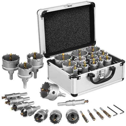 16PCS Hole Saw Kit for Hard Metal,Upgrade Heavy Duty Carbide,12 Sizes Including 5/8" to 2-1/4¡±,Tungsten Carbide Tipped Hole Cutter Set£¬Suitable for Hard Metal, Stainless Steel, Wood, Iron
