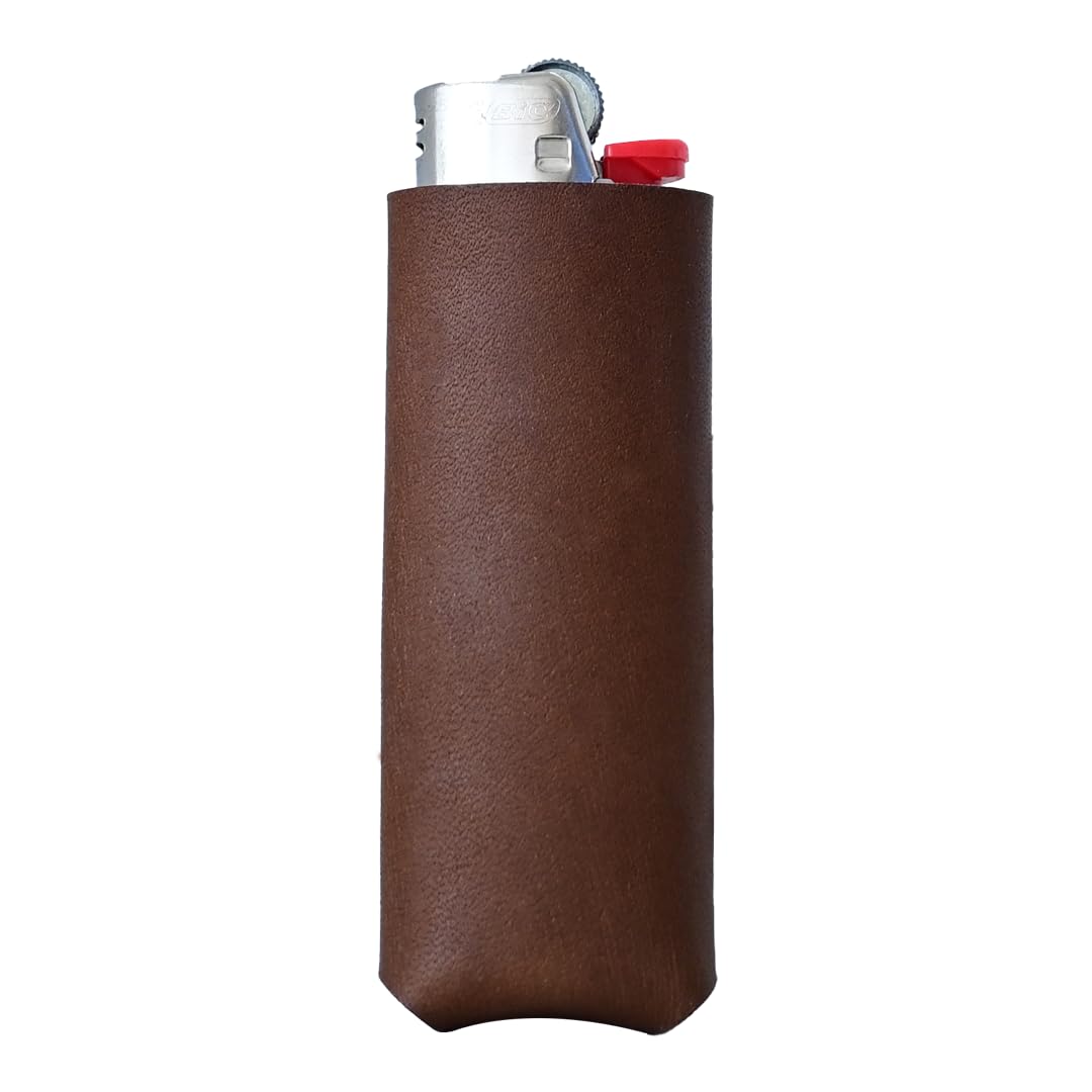 Leather Lighter Case Fits Standard BIC Lighter - BIC Sleeve - Full Grain Leather - Made in USA (Brown)