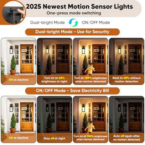 BesLowe 14¡± Upgraded Motion Sensor Outdoor Wall Lights, Dusk to Dawn Porch Lights Outdoor Wall Sconces, 3 Lighting Modes Exterior Lighting Fixtures with Hooks, Bronze Outside Lights for House, 2-Pack