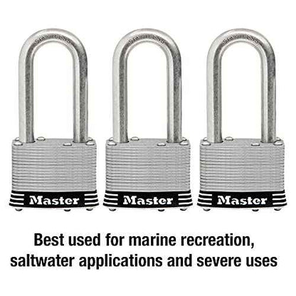 Master Lock 1SSTRILH Stainless Steel Outdoor Padlock with Key, 3 Pack Keyed-Alike