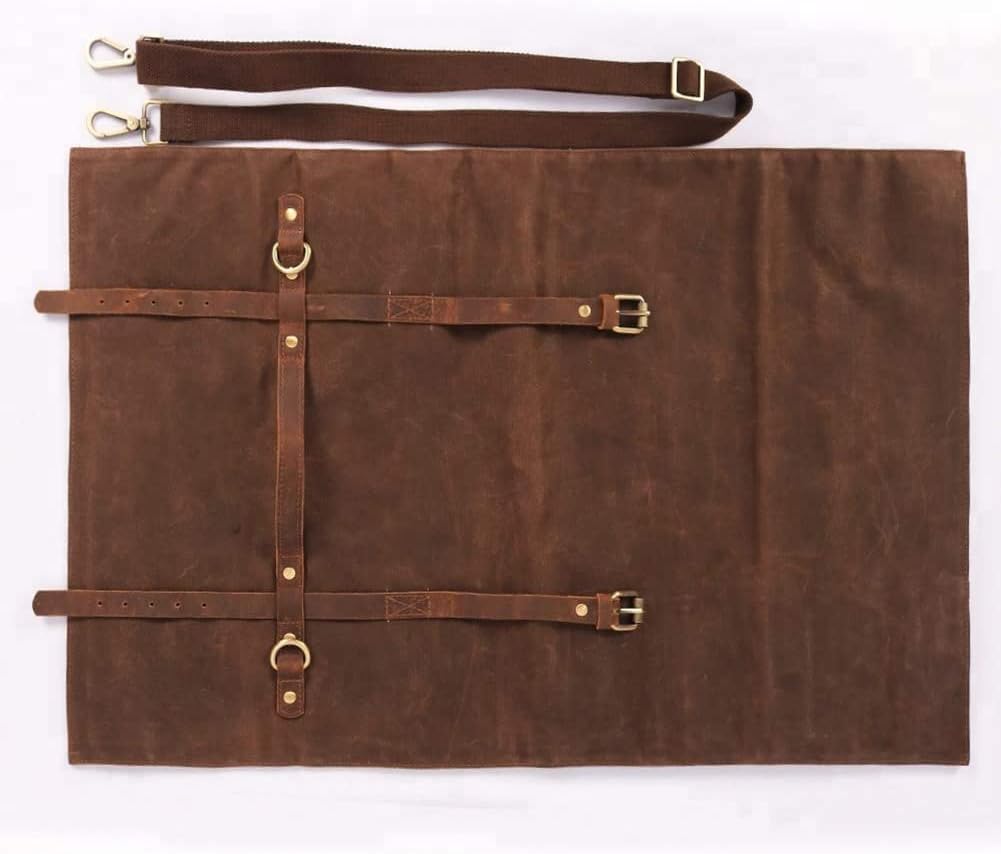 JDGHGB Chef Knife Roll Bag,Waxed Canvas Knife Bags with 10 Slots and 1 Zipper Pocket,Chef Bag for Chefs Professional Knife Roll Pouch with Shoulder Strap (Brown)