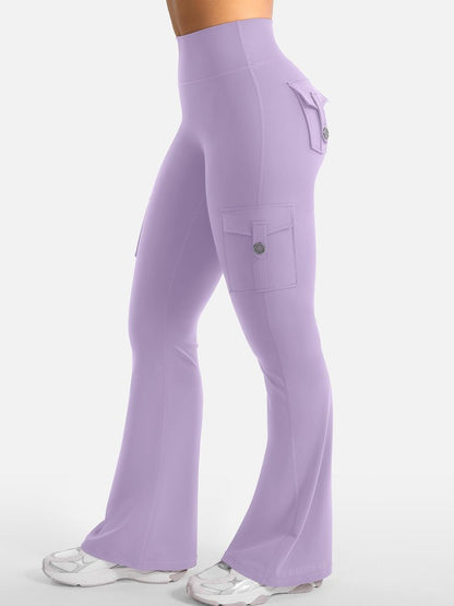 YEOREO CoreFlex Women Workout Flare Leggings with Pockets Hidden Scrunch High Waisted Cargo Gym Yoga Leggings Fog Purple M