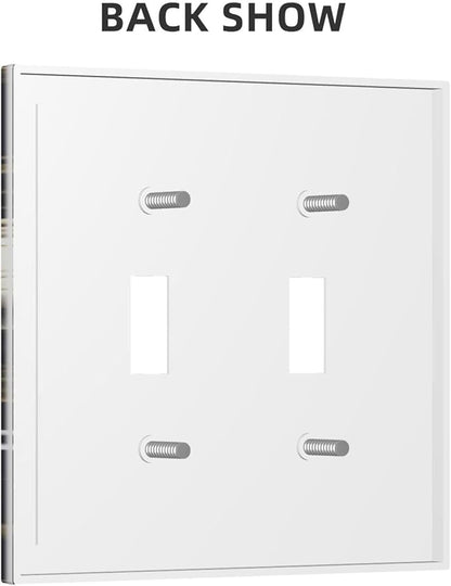 White Gold Blue Flower Light Switch Covers Double Toggle 2 Gang Wall Plate Dual Decorative Switchplate Electrical Faceplate for Farmhouse Living Room Decor