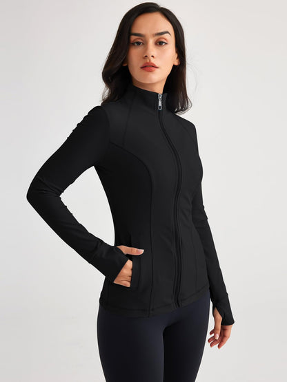 Trendy Queen Womens Lightweight Zip Up Jackets 2025 Athletic Hoodies Fall Gym Shirts Running Workout Clothes with Pocket Black S