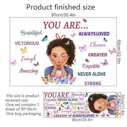 Black Girl Inspirational Wall Stickers, sacinora Motivational Lettering Quotes Butterfly Wall Decals Removable Vinyl Peel and Stick for Afro Woman Kids Baby Nursery Bedroom Toddler Room Art Decoration