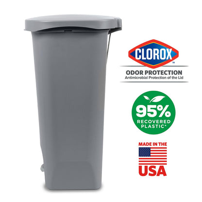 Glad Premium 20 Gallon Trash Can - Plastic Kitchen Waste Bin with Odor Protection of Lid, Stainless Steel Step On Foot Pedal and Garbage Bag Rings, Black