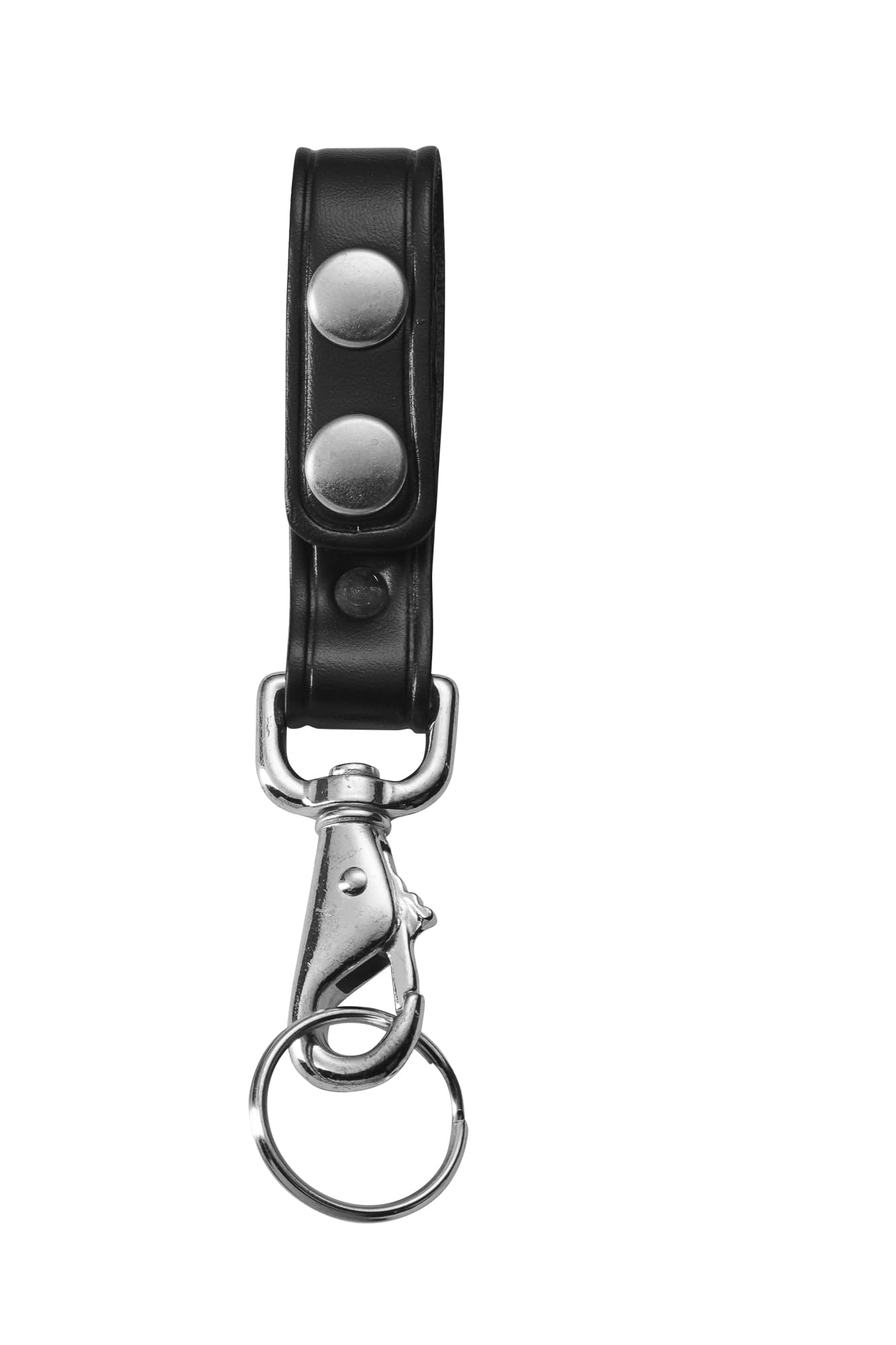 JAY-PEE Leather Key Strap Belt Keeper for Duty Belt Key Ring Holder Double Snap Belt Loop Keychain Lanyard with Chrome Hardware
