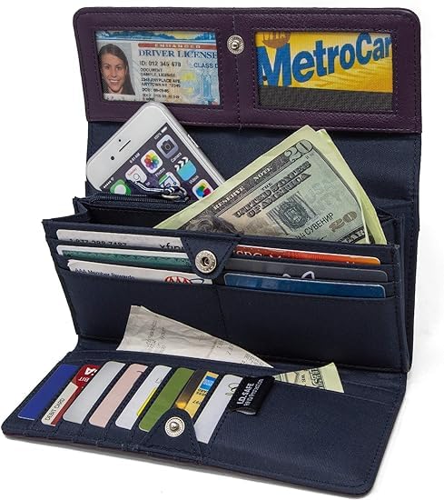 Nautica Money Manager Womens Slim Compact RFID Blocking Credit Card Holder Clutch Wallet Organizer with Zipper Coin Purse and Phone Compartment in Plum