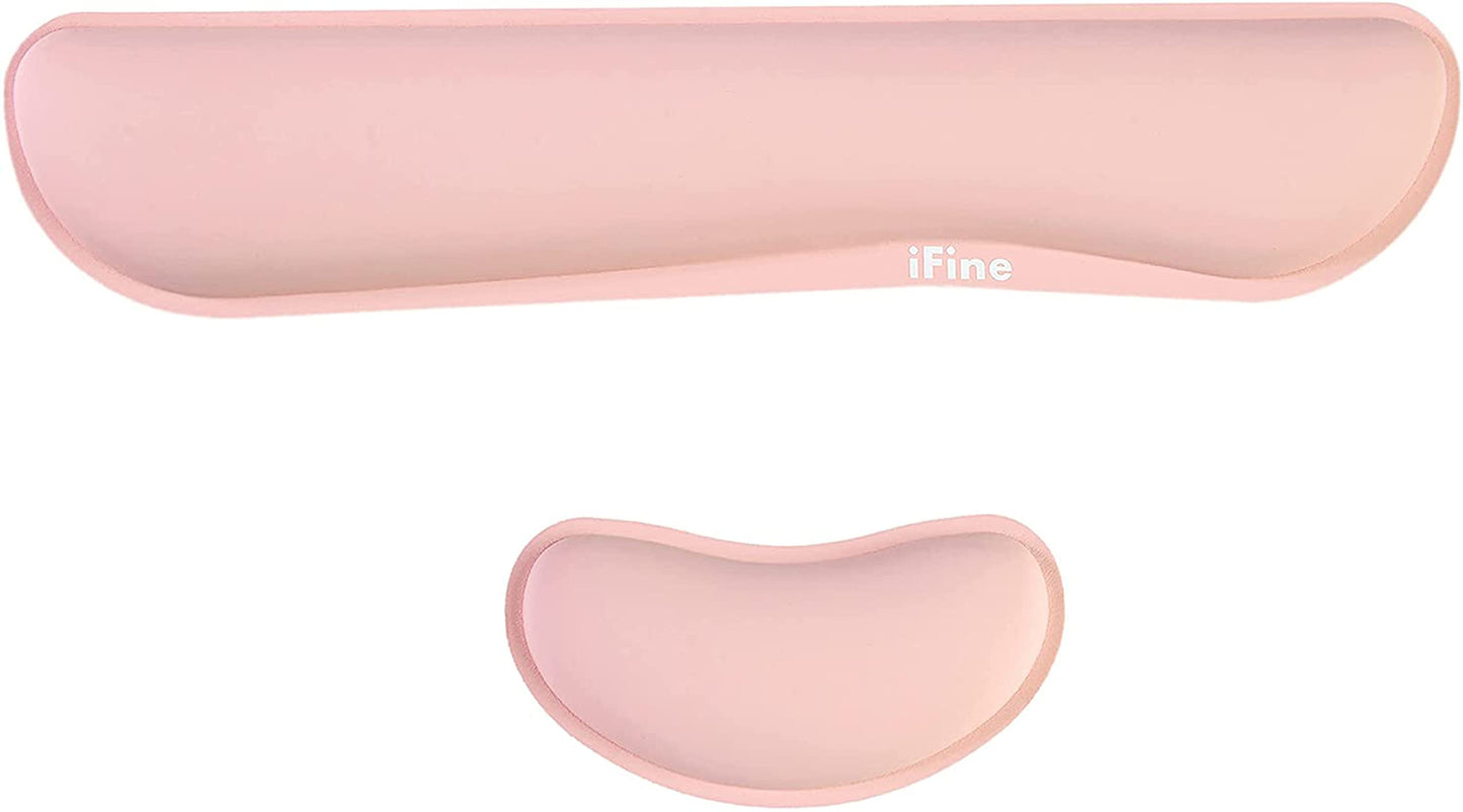 iFine Upgrade Cleanable PU Leather Keyboard Wrist Rest Pad & Mouse Wrist Cushion Support for School, Office, Home, Computer, Laptop, Mac, Waterproof Lightweight Comfortable Pain Relief Typing -Pink