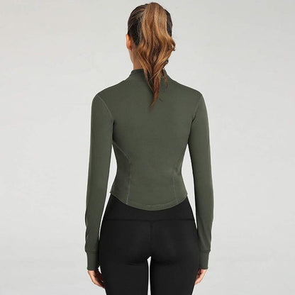 Lviefent Womens Lightweight Full Zip Running Track Jacket Workout Slim Fit Yoga Sportwear with Thumb Holes (Army Green, Medium)