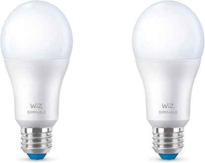 WiZ 60W A19 Dimmable Daylight (5000K) LED Smart Bulb - Pack of 2 - 800 Lumen - E26 - Indoor - Connects to Your Existing Wi-Fi - Control with Voice or App - Activate with Motion - Matter Compatible