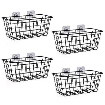 4 Pack Wire Storage Baskets Household Metal Wall-Mounted Containers Organizer Bins for Kitchen Bathroom Freezer Pantry Closet Laundry Room Cabinets Garage Shelf, Medium