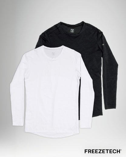 FREEZETECH Men’s Cooling Long Sleeve Shirt White Small – Breathable Moisture-Wicking Athletic Top with Advanced Cooling Print & UPF 40+ for Running Training Gym