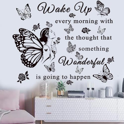 Inspirational Quote Decals: 'Wake Up... Wonderful Happening' Vinyl Wall Sticker for Office, Classroom Decor