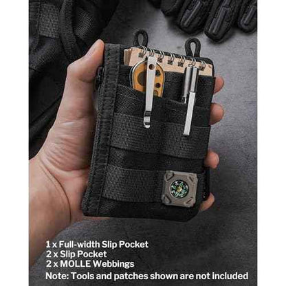 VIPERADE VE18-M EDC Pocket Pouch, Slim EDC Organizer with 3 EDC Slots+2 Zipper Pockets, 1 Large Pocket for Notebook or Cellphone, EDC Pouch for Men