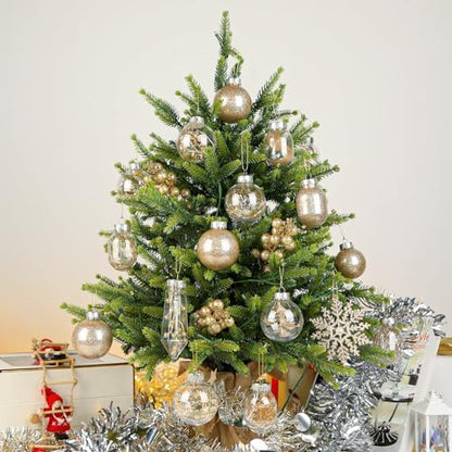 SHareconn 52pcs Christmas Balls Ornaments Set, Shatterproof Plastic Clear Decorative Baubles for Xmas Tree Decor Holiday Wedding Party Decoration with Hooks Included, Champagne