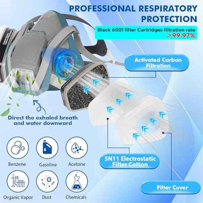 Reusable Respirator Mask with Filters 6001, Half Face Gas Mask For Chemical Spraying Painting Welding Construction
