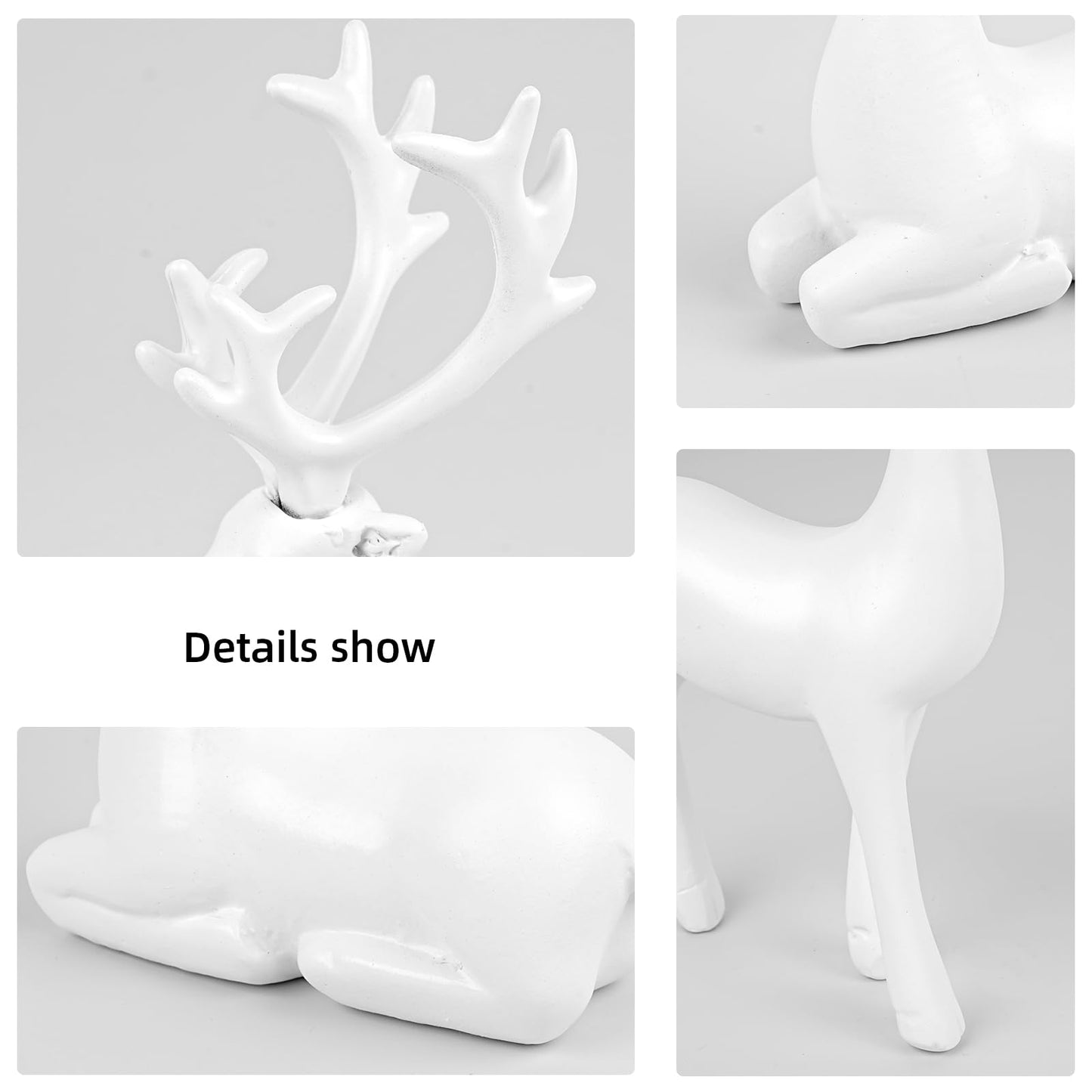 Bonlting 2 Pcs Christmas Resin Deer Statue Reindeer Figurines Elk Statues Deer Decorations for Living Room,Bedroom Office, Shelf, Cabinets (White)