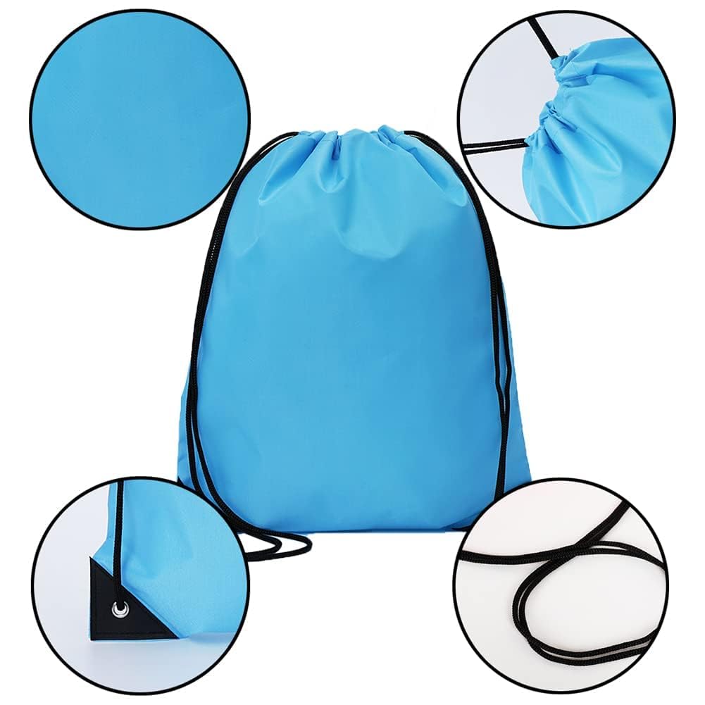 CODOBON 50 Pcs Drawstring Bags, Bulk Draw String Backpack, Cinch Polyester Bag for Gym Sport, Sky Blue