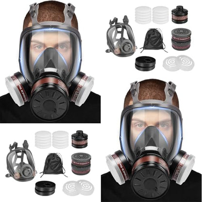 Full Face Respirator Mask, Gas Masks Survival Nuclear and Chemical, Gas Respirator with Activated Carbon Filters