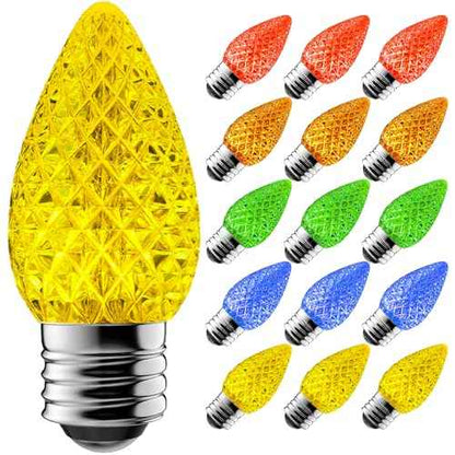 C7 LED Replacement Light Bulbs - 100-Pack Shatterproof E12 Candelabra Base for Christmas String Lights, Waterproof & Dimmable Village Bulbs - Multicolor