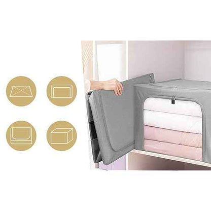 Stackable Clothes Storage Box for Clothing Gadgets,Steel Frame Storage Bins for Toys Gift,Foldable Oxford Fabric Closet Organizer Bag Set with Carry Handles Clear Window (Large- 66L x3 Pack, Grey)